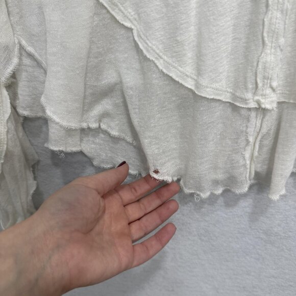 We The Free Shirt Womens Medium White Asymmetrical Linen Blend Boho Long Sleeve - Picture 8 of 12